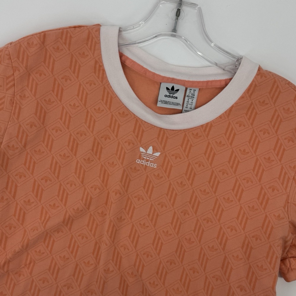 Adidas Originals Trefoil Monogram Cropped Tee Peach Orange Women's M Sporty Y2K